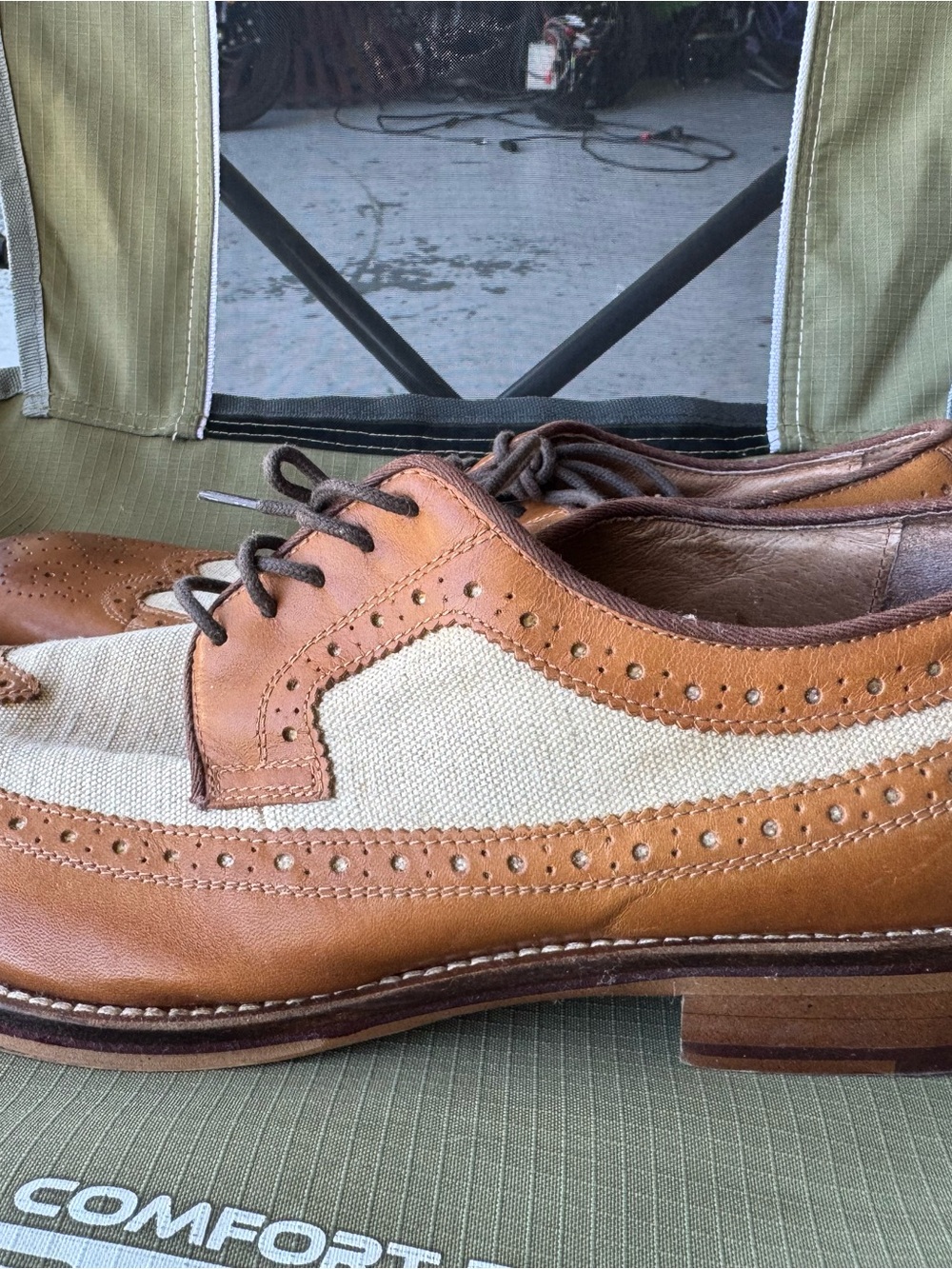 Johnston & Murphy Two-Tone Brown and Cream Wingtip Oxfords